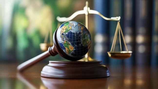 Martelletto del giudice, globo e bilancia, simbolo delle normative e dei requisiti ESG che guidano l’operato di KiK